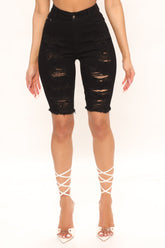 Dirty Little Secret Distressed Bermuda Shorts - Black Ins Street